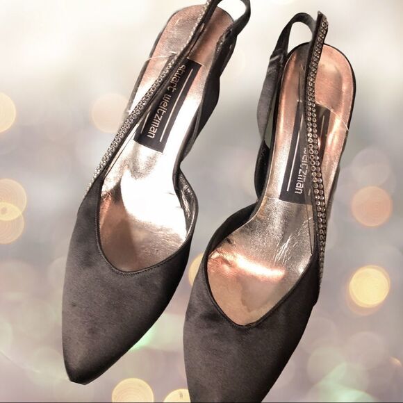 Stuart Weitzman  satiny black rhinestone heels - Picture 1 of 5